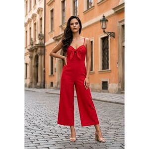 🔸️Red Cutout Tie Front Culotte Sleeveless Jumpsuit XSmall